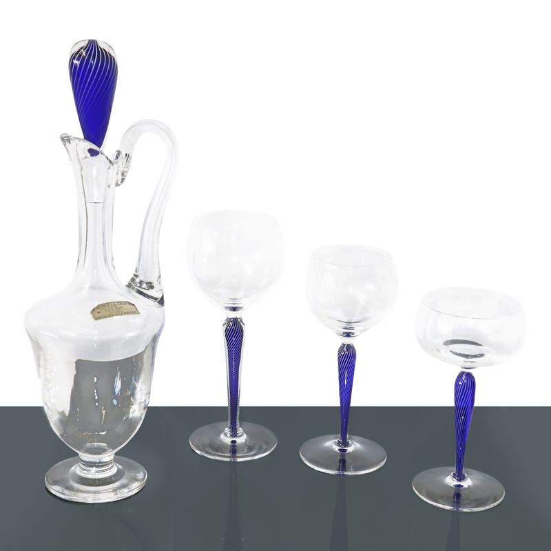 Servizio in cristallo Saint Louis , modello Filigranè blu e bianco