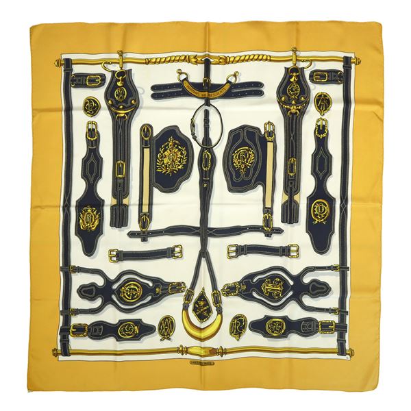 Marie-Fran&#231;oise H&#233;ron  per Herm&#232;s Paris - Vintage Harnais des Presidents silk scarf
