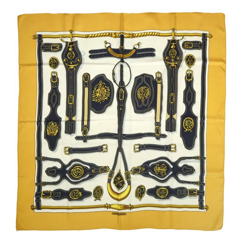 Marie-françoise Héron per Hermès Paris - Foulard Vintage in Seta Modello Harnais Des Presidents