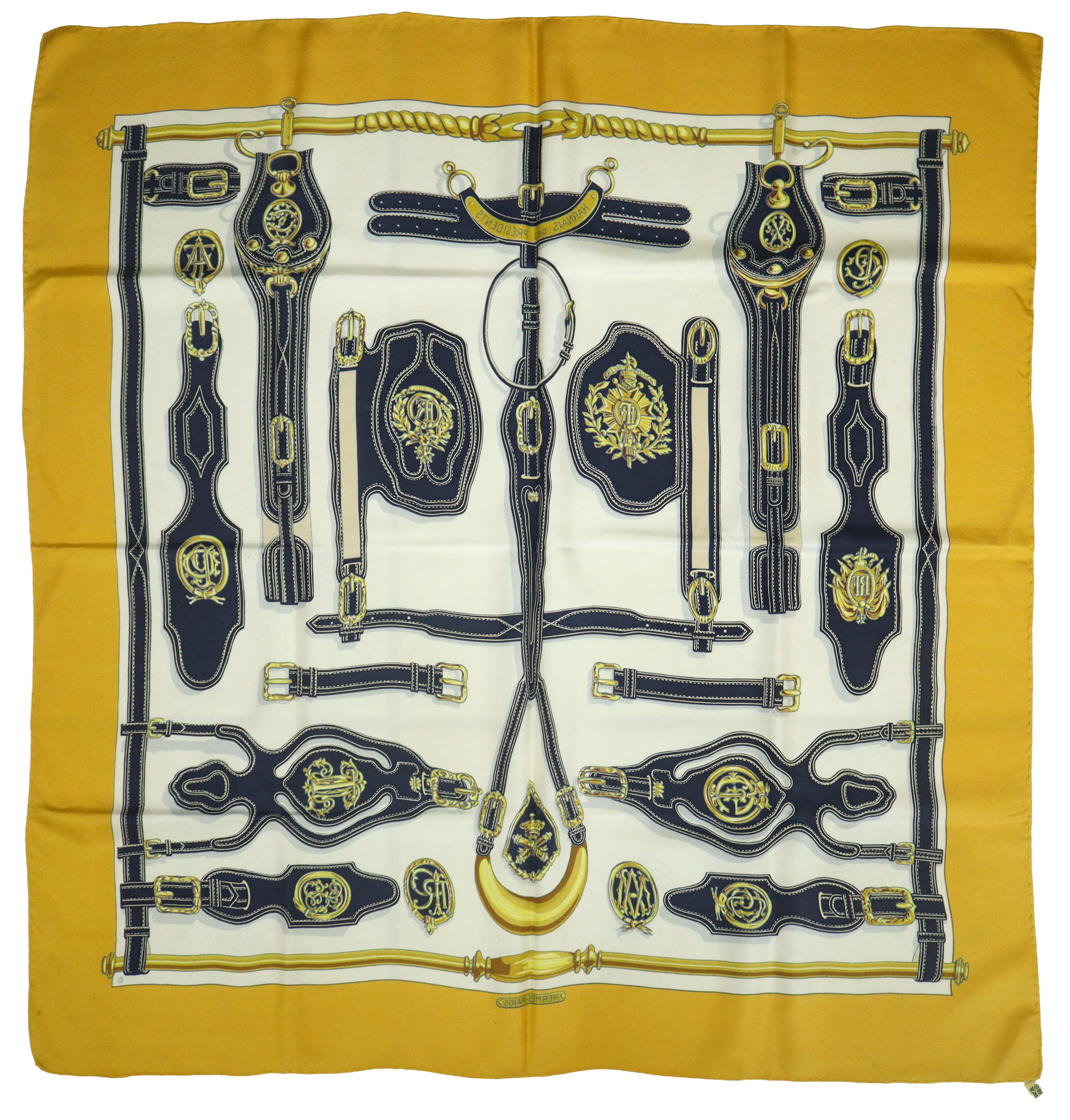 Marie-françoise Héron per Hermès Paris - Foulard Vintage in Seta Modello Harnais Des Presidents