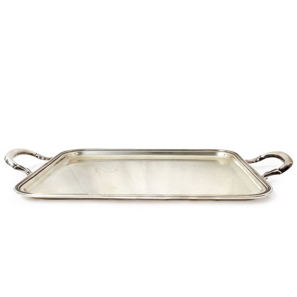 Rectangular silver tray with handles