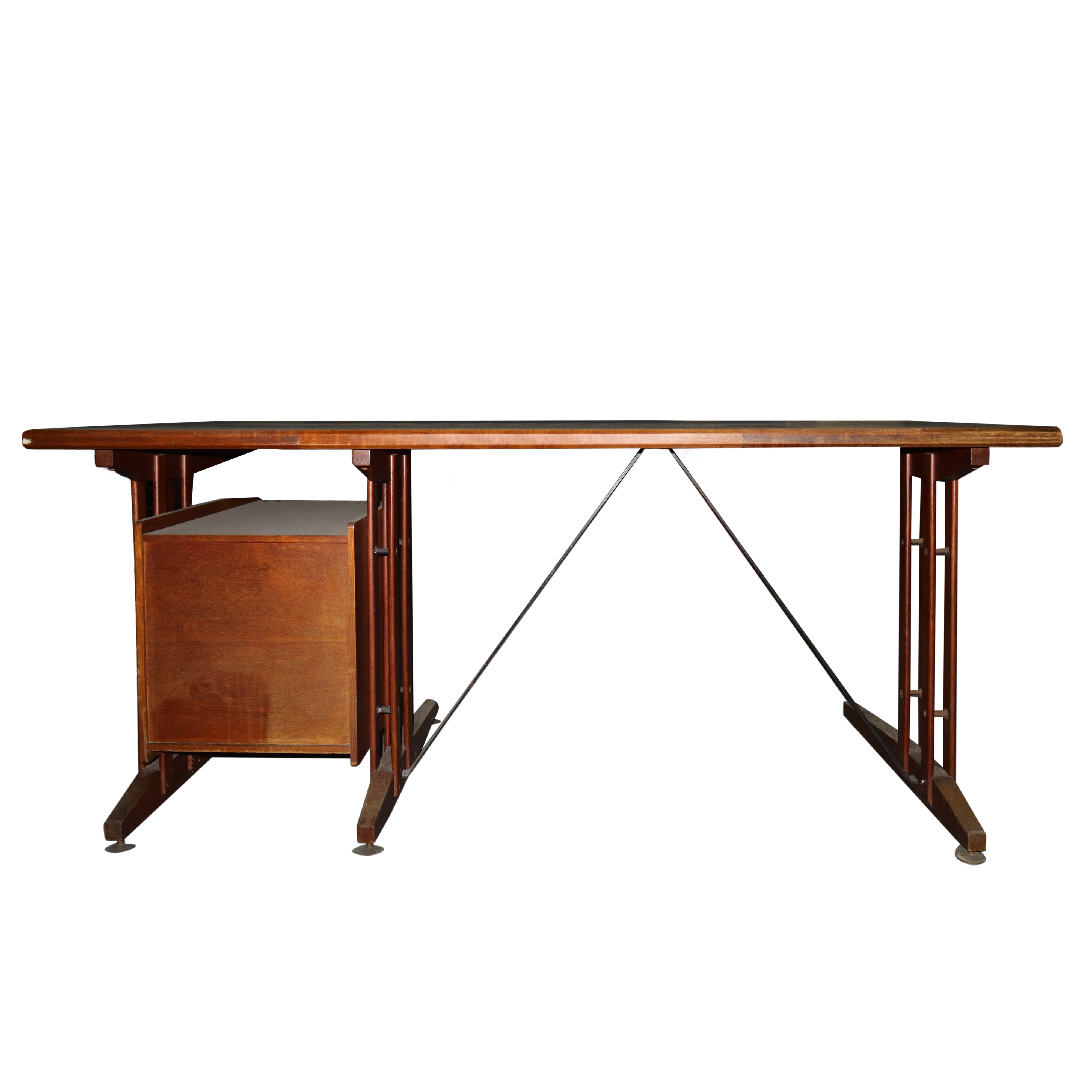 Scrivania modello S.S. 34 in metallo e teak