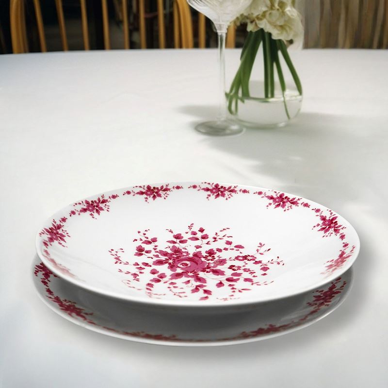 Henneberg Porzellan - Servizio di Piatti in Porcellana Bianca con Decorazioni Floreali in Rosa