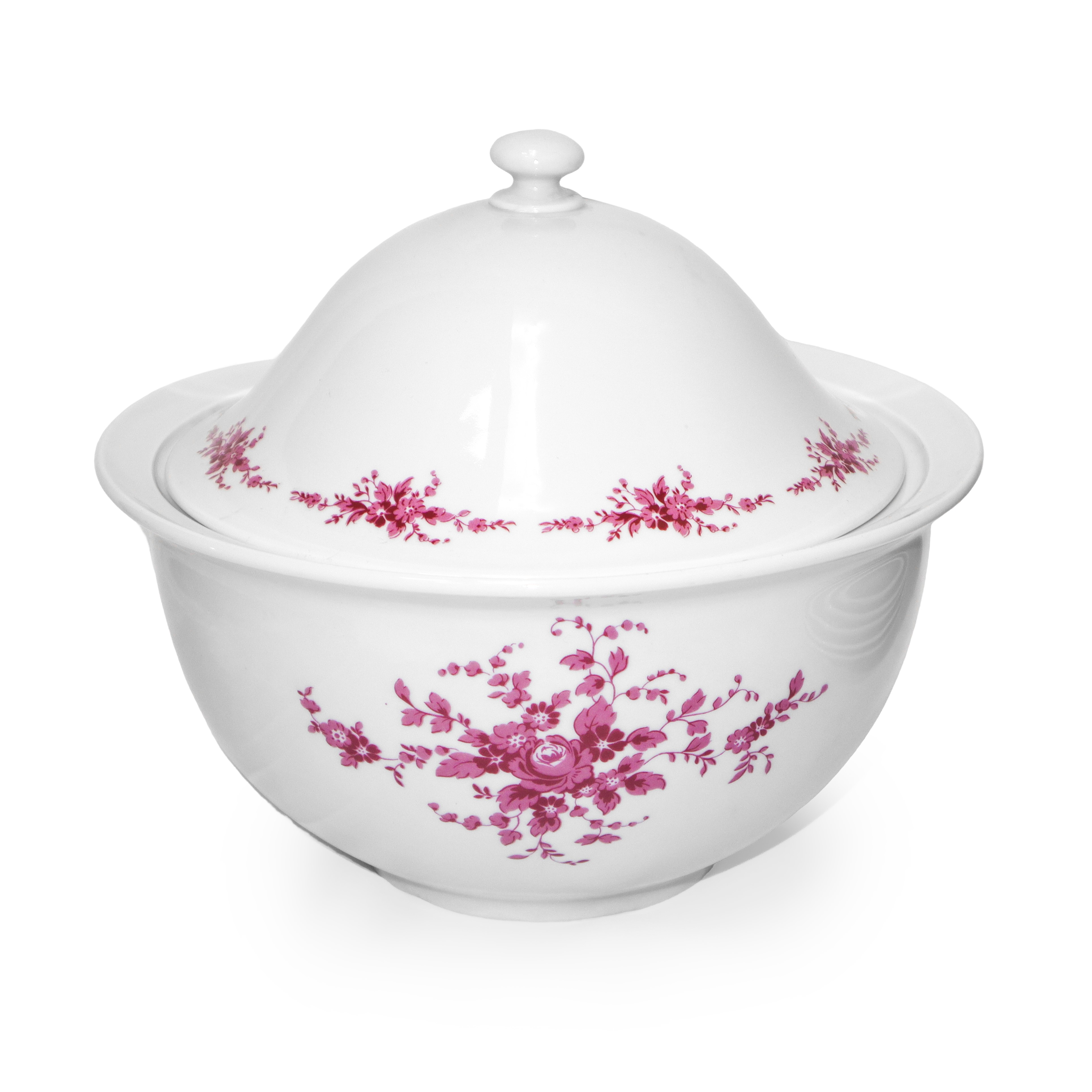 Servizio di piatti in porcellana bianca con decorazioni floreali in rosa