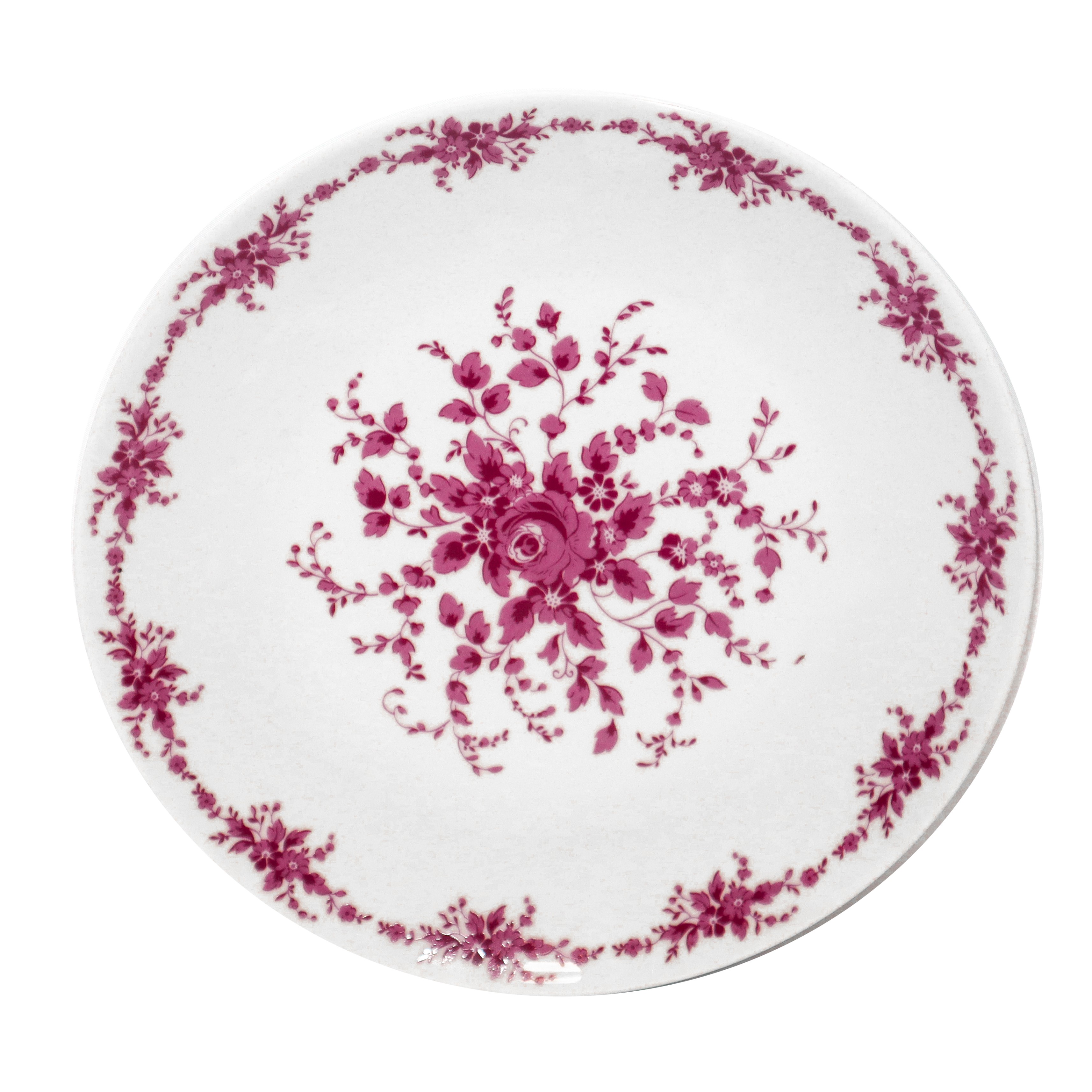 Servizio di piatti in porcellana bianca con decorazioni floreali in rosa