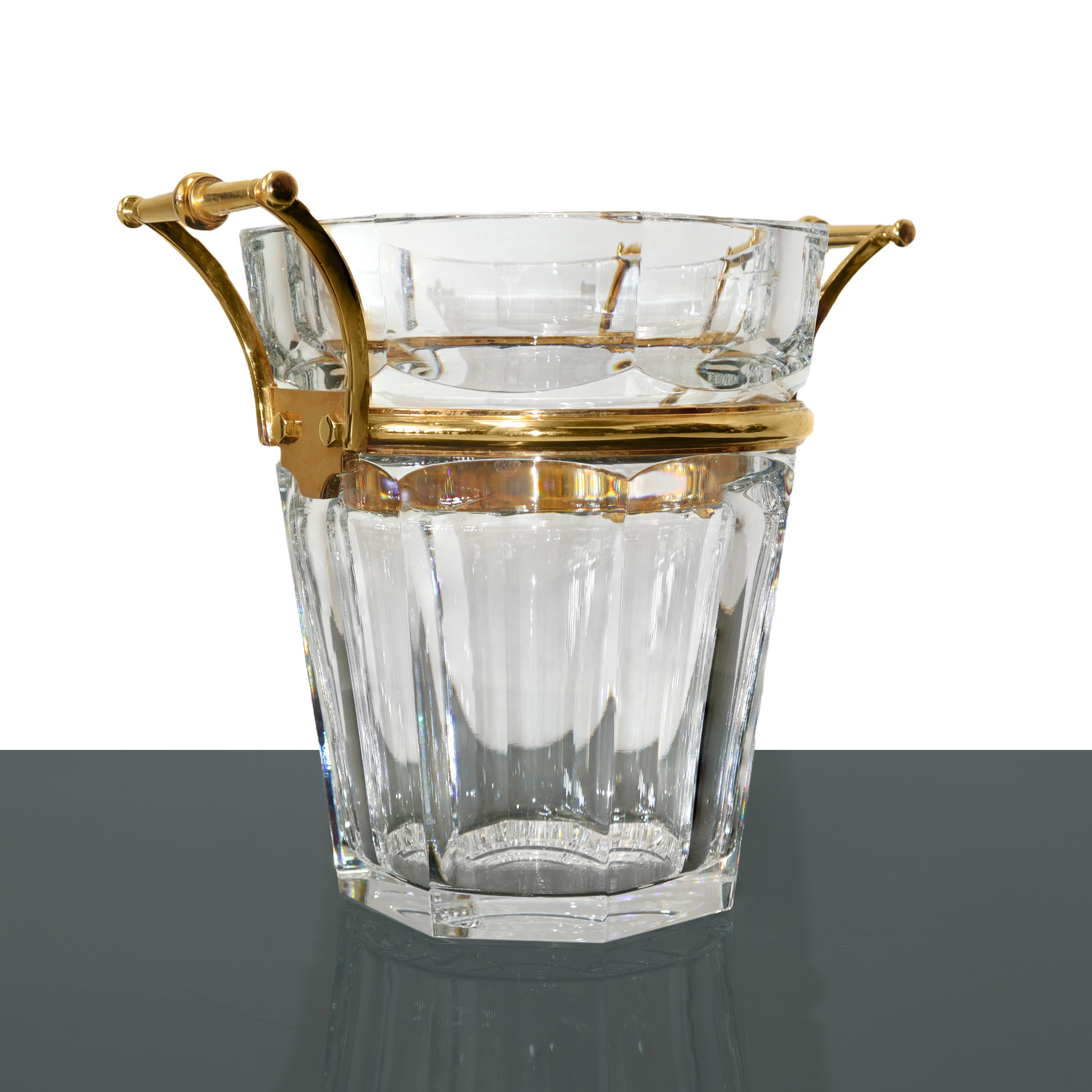 Secchiello porta champagne, collezione Harcourt in cristallo Baccarat trasparente e metallo dorat...