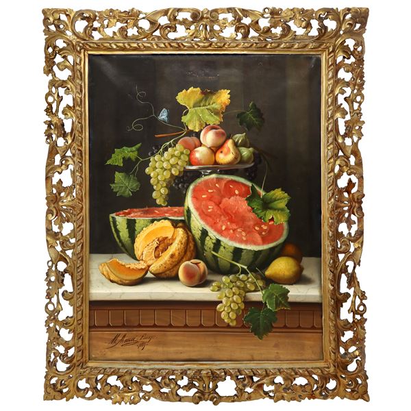 Michelangelo Meucci - Still life of fruit with red watermelon