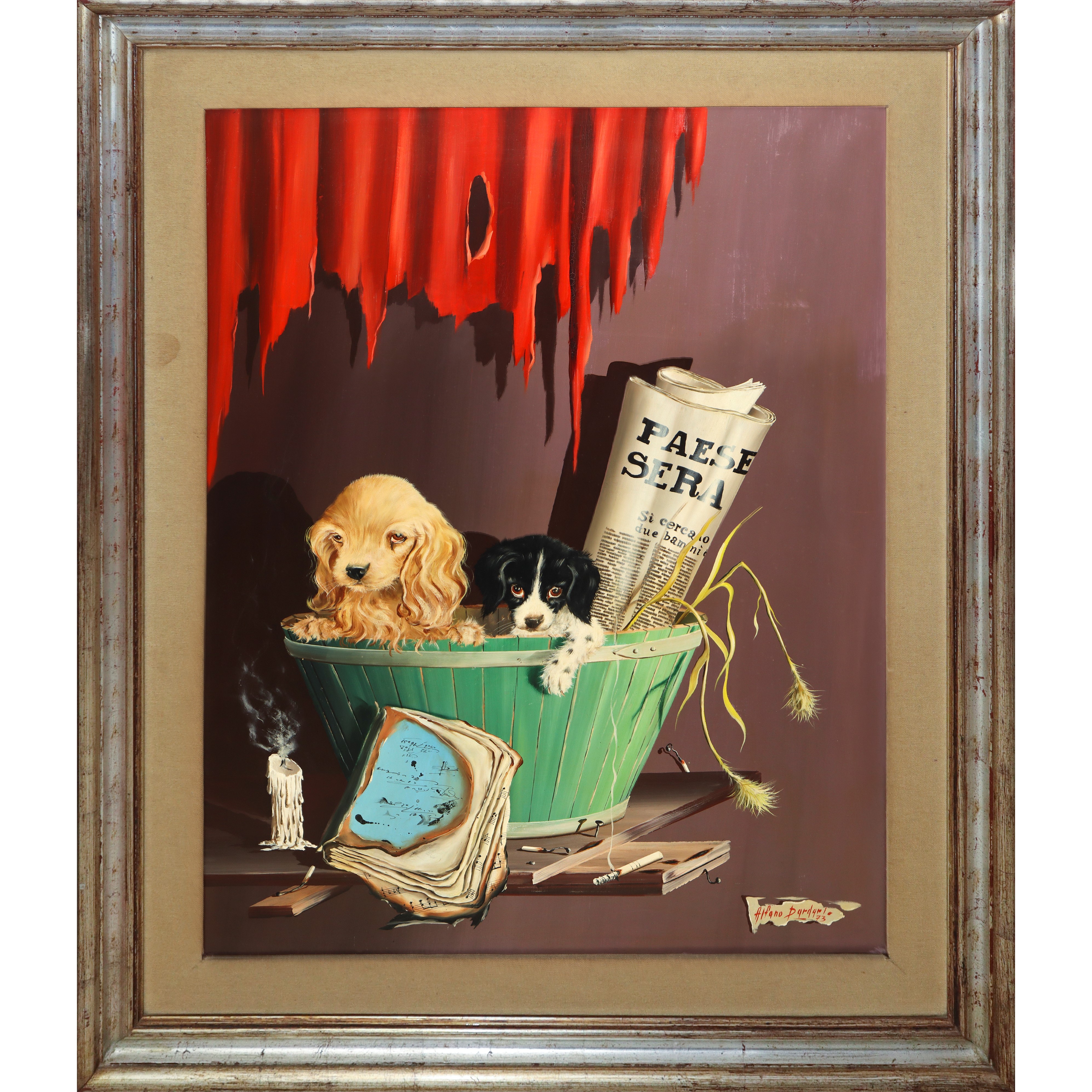 Alfano Dardari - Cuccioli di Cani in Cesta