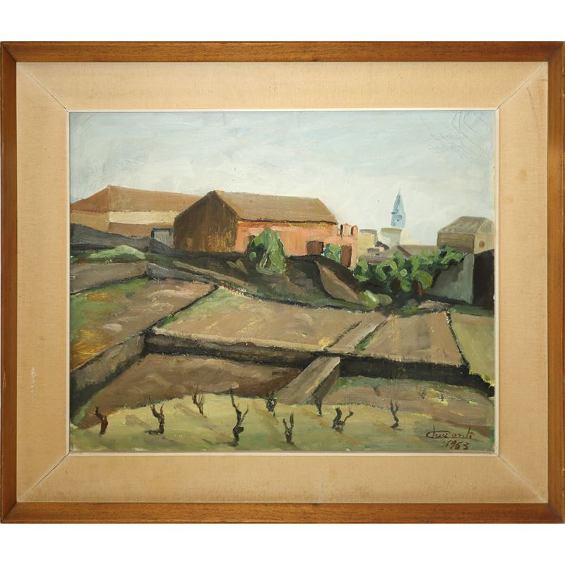 Paesaggio con Case e Tralci di Vite