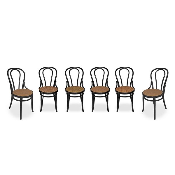 Sei sedie nello stile Thonet laccate nero