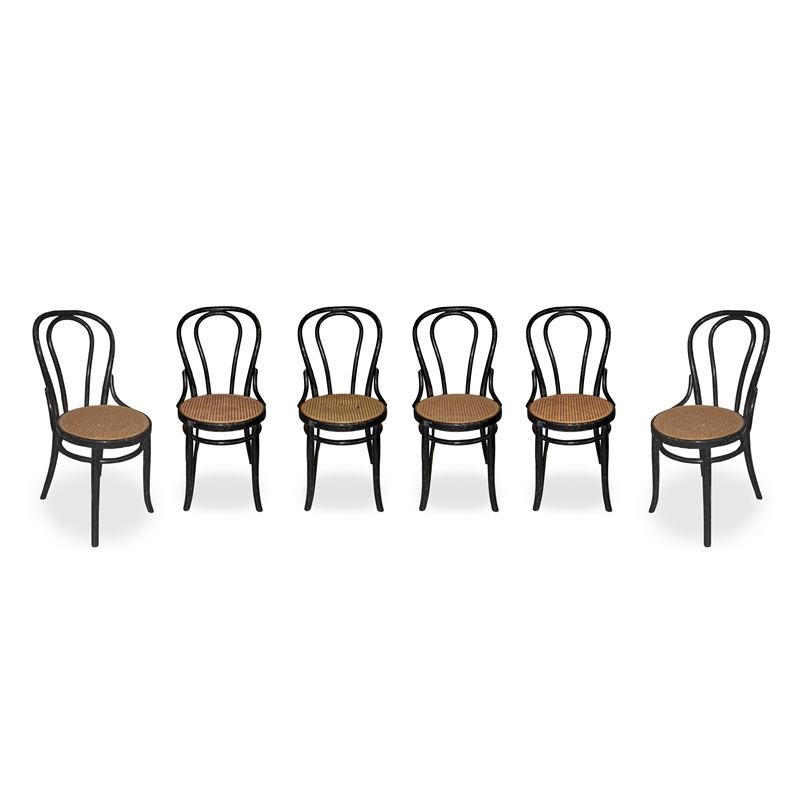Sei Sedie nello Stile Thonet Laccate Nero