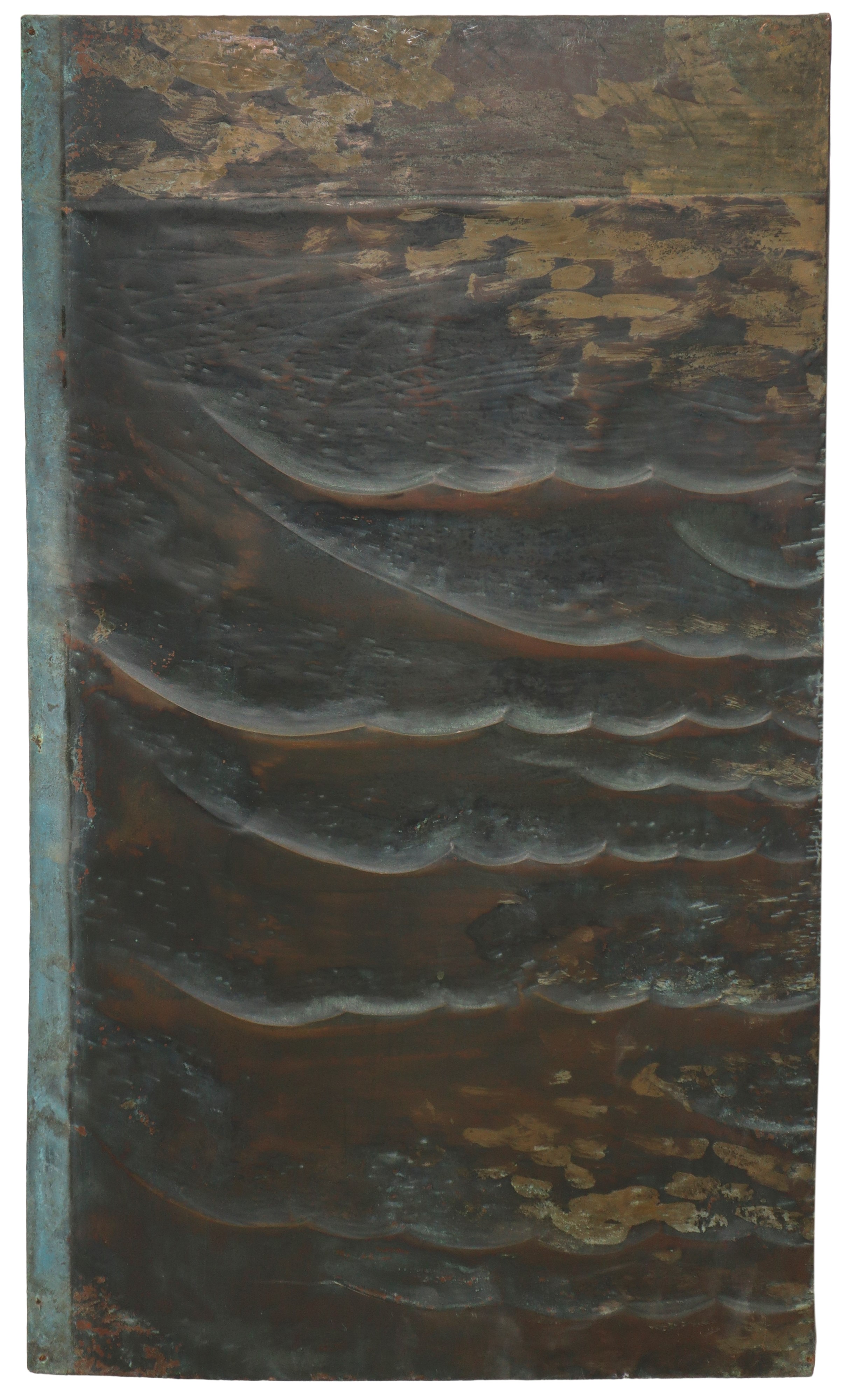 Grande pannello in lamina di ottone raffigurante Pescatore ad Acitrezza