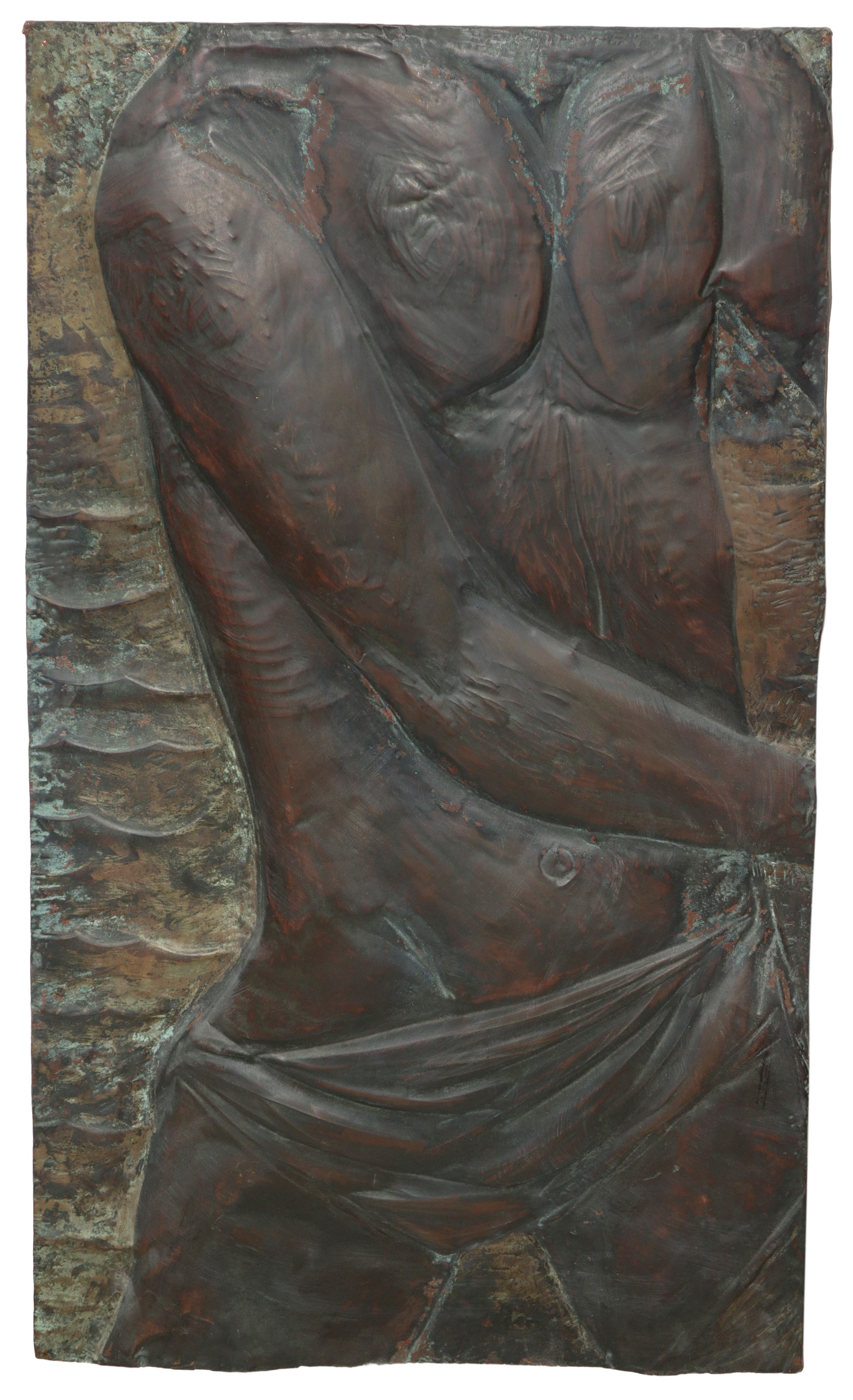 Grande pannello in lamina di ottone raffigurante Pescatore ad Acitrezza