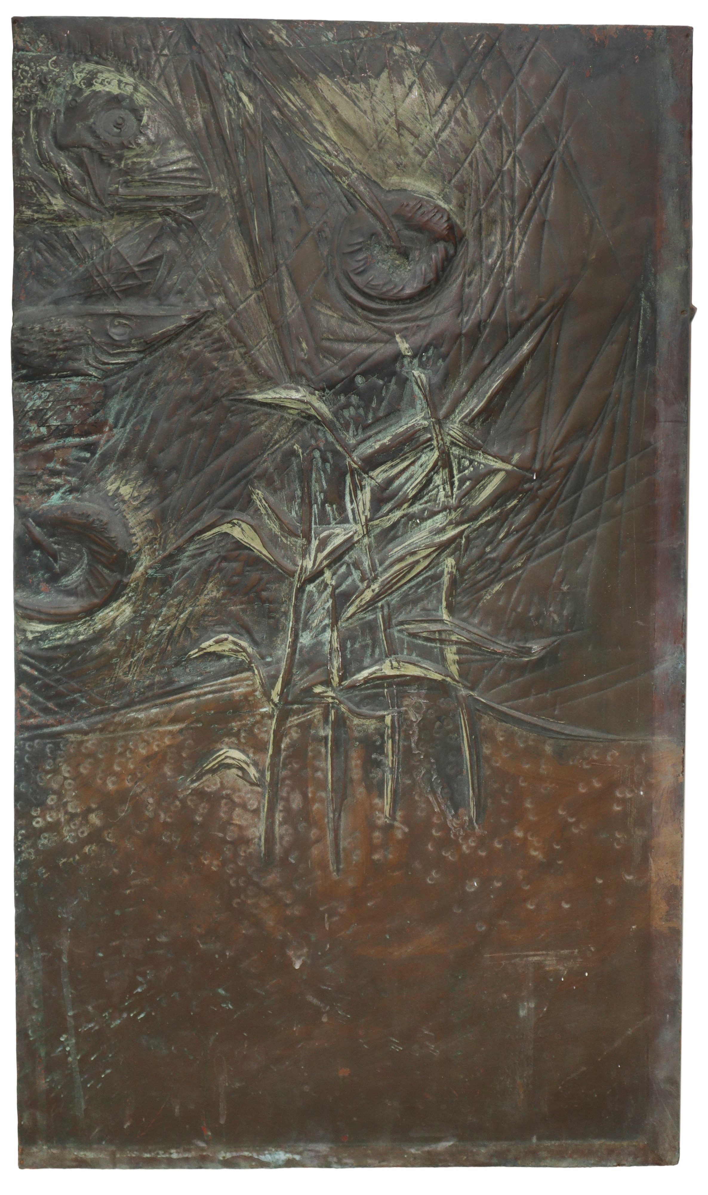 Grande pannello in lamina di ottone raffigurante Pescatore ad Acitrezza