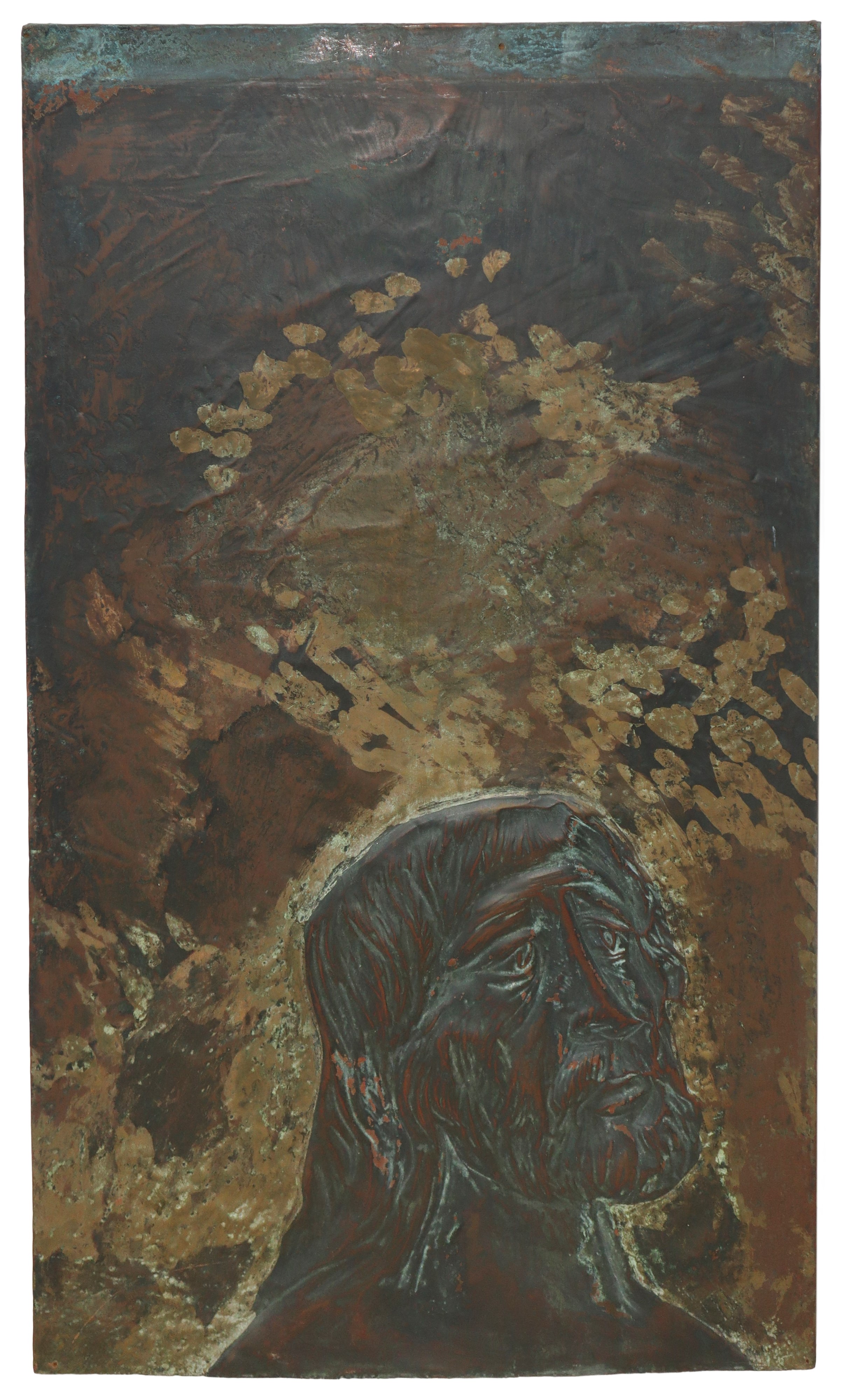 Grande pannello in lamina di ottone raffigurante Pescatore ad Acitrezza