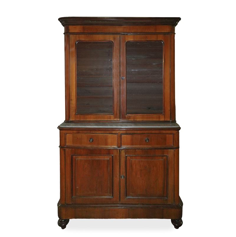 Credenza a due corpi in legno di mogano, XIX secolo