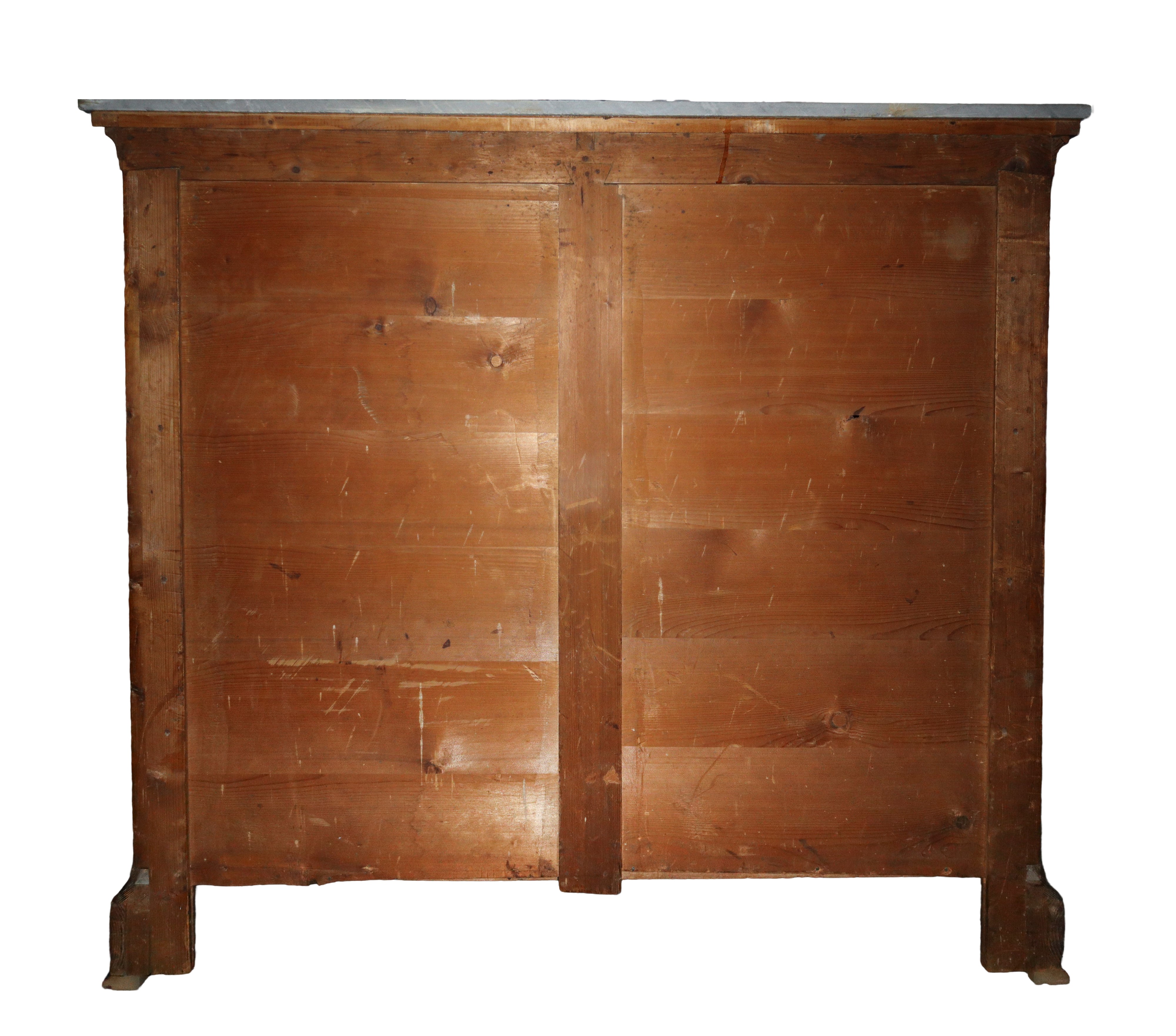 Cassettone in legno di mogano, XIX secolo, con piano in marmo grigio bardiglio
