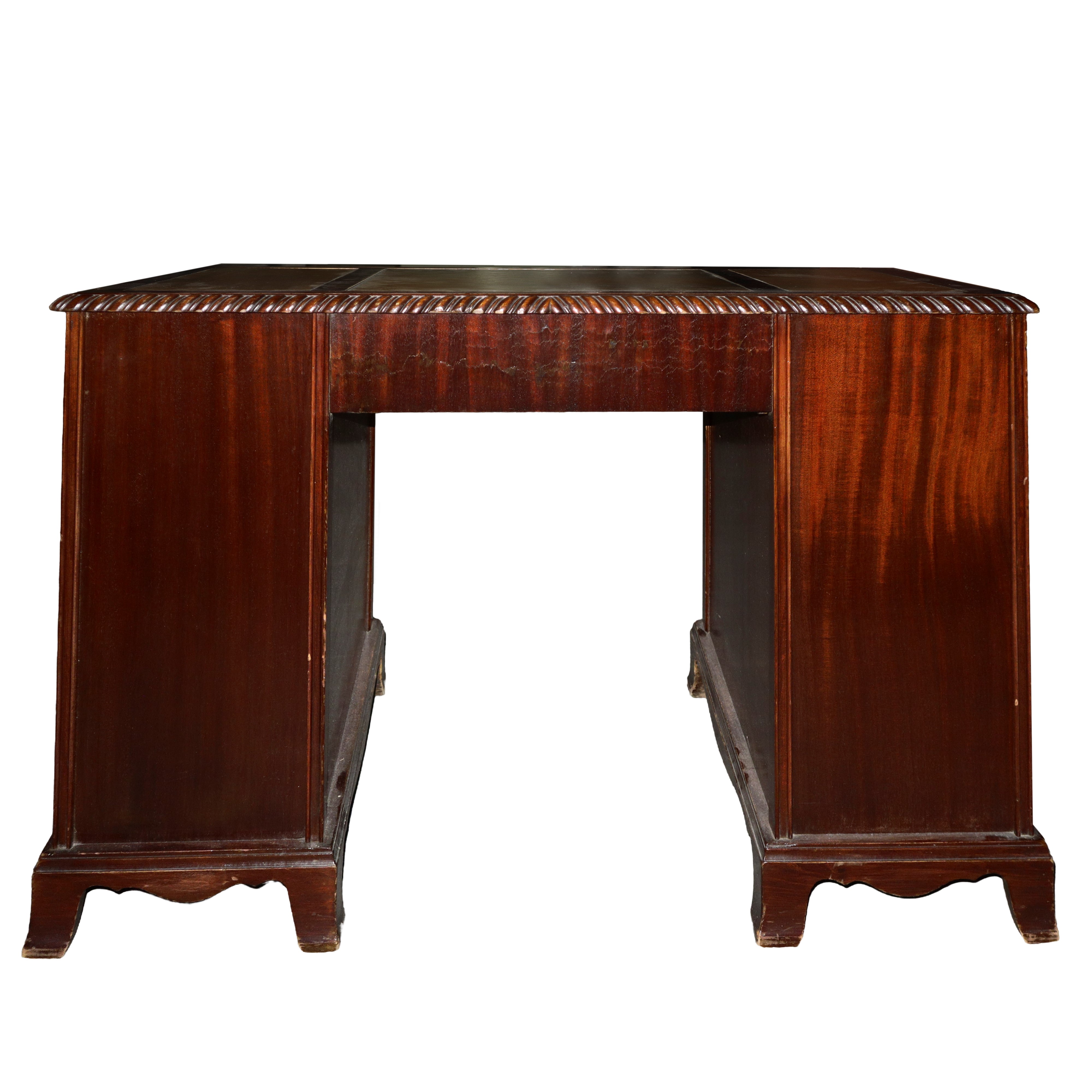 Scrittoio in Legno di Noce con Piano Rivestito in Similpelle