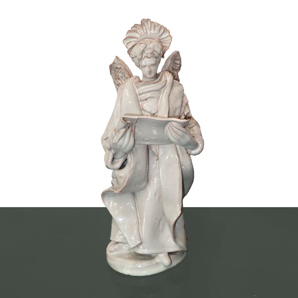 Angel in white glazed Caltagirone majolica