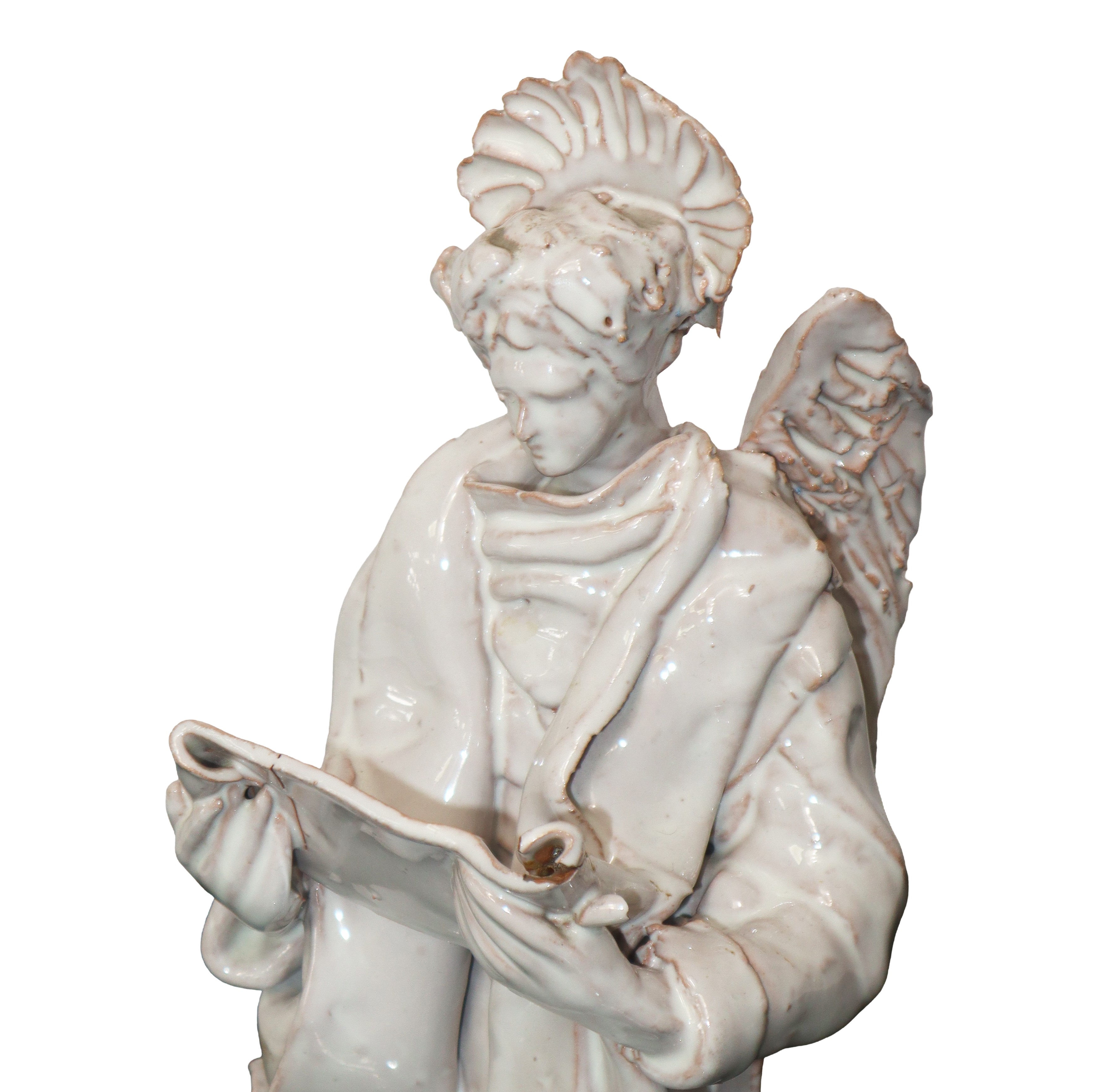 Angelo in maiolica di Caltagirone lustrata bianca