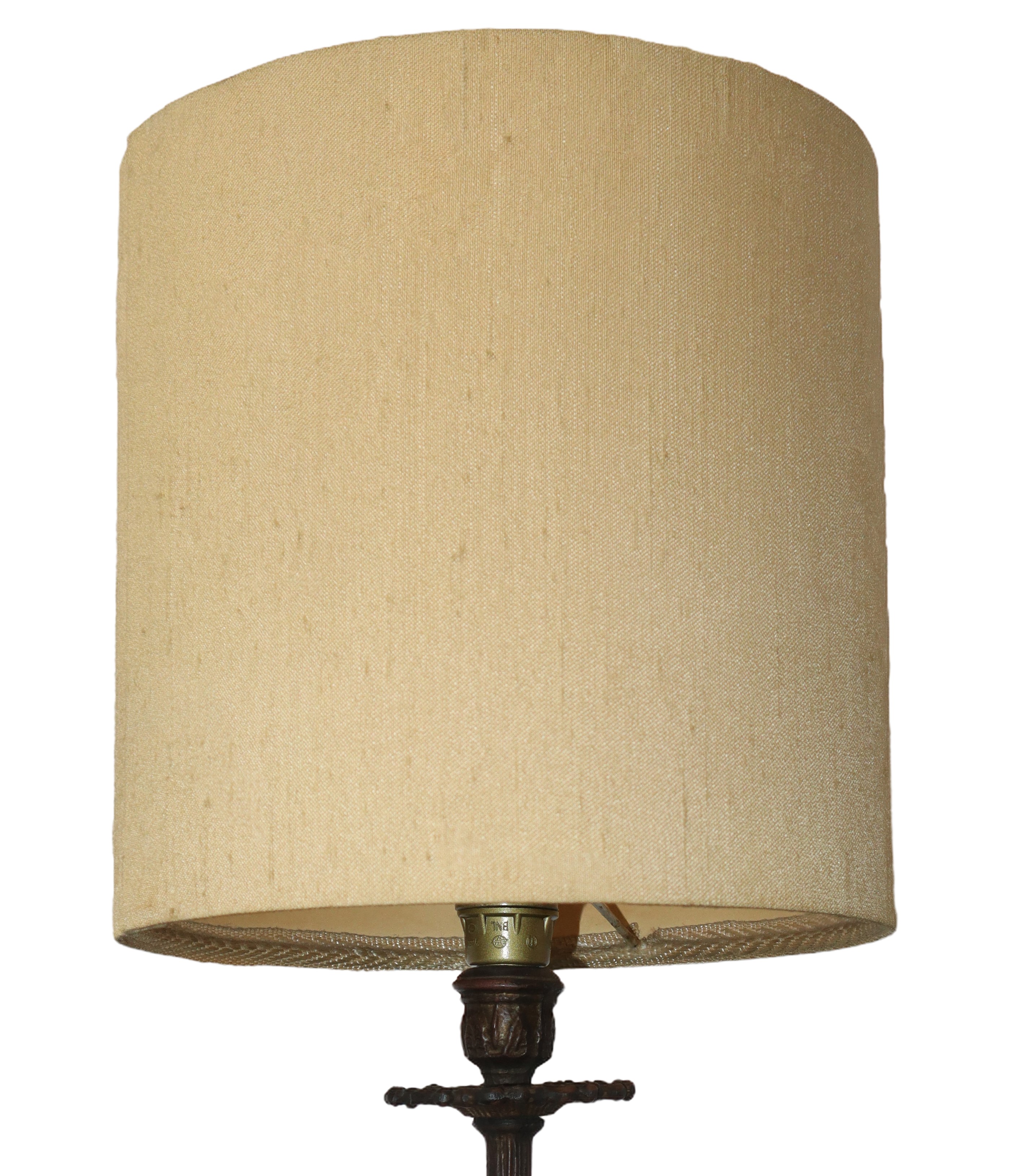 Lume con base tripode in ottone con paralume in stoffa