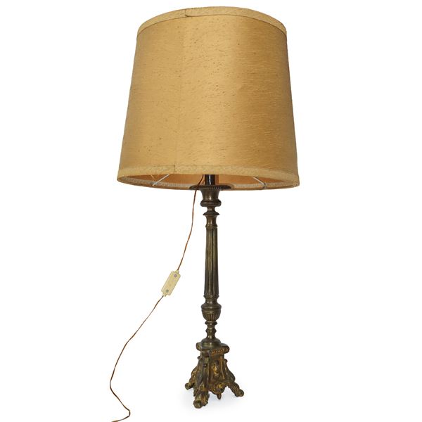 Lamp with base and candlestick in gilded bronze