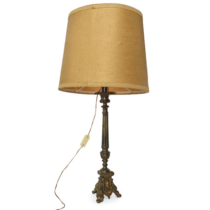 Lume con Base e Candeliere in Bronzo Dorato