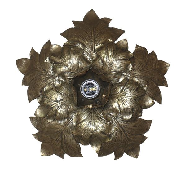Mid-Century Modern silver metal ceiling light with overlapping leaves