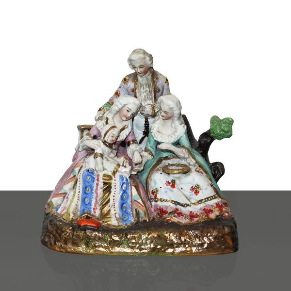 Eighteenth-century family in polychrome biscuit