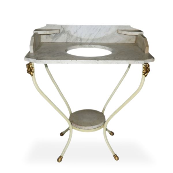 Washbasin with marble top, tubular metal structure