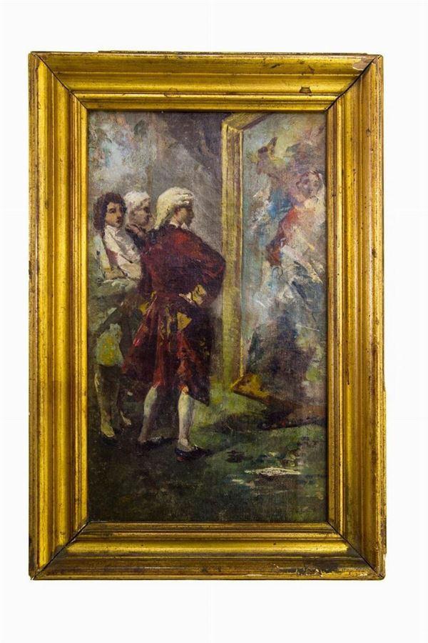 Visitatori   (XIX Secolo)  -  Olio su tela - Asta Antiquariato, Arte e Dipinti Sacri - Casa d'aste La Rosa