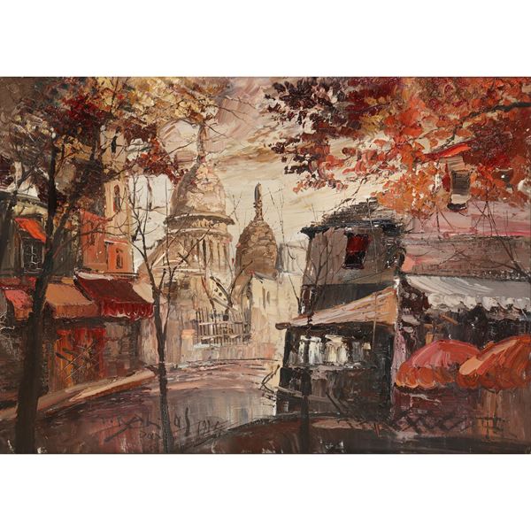 Georges Behras - Parisian landscape with Montmartre Church