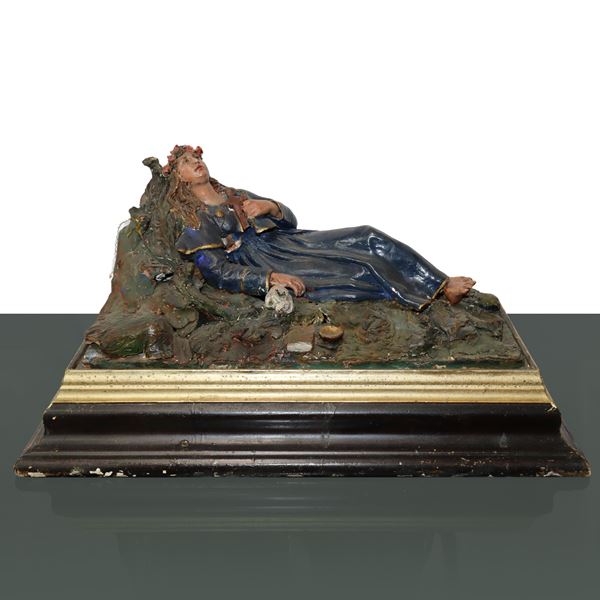 Santa Rosalia in terracotta, stoffa, sughero e legno 