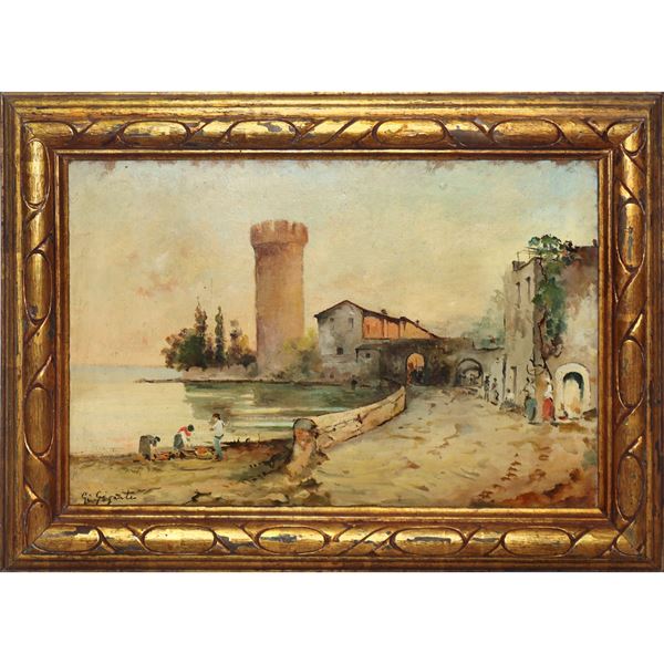 Giacinto Gigante - Golfetto with ancient tower and characters