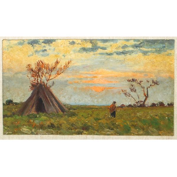 Gennaro Pardo - Contadina nel campo al tramonto