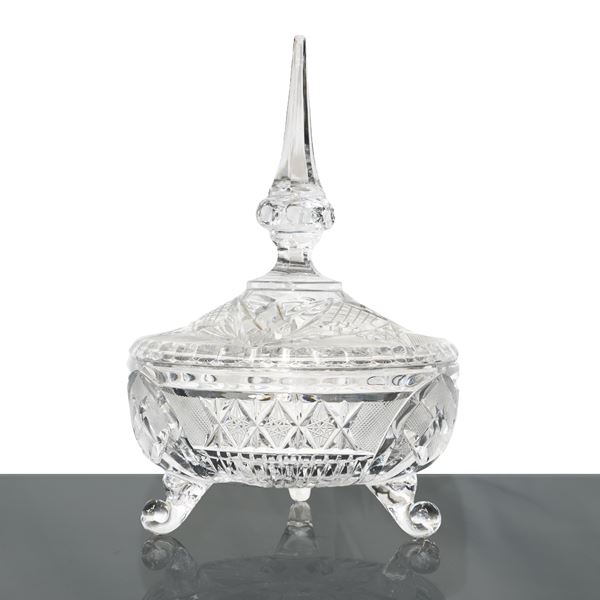 Biscuit bowl in acid-worked bohemian crystal and cutter