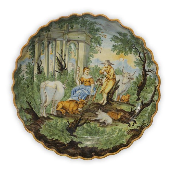 Aurelio Anselmo Grue - Crespina Castelli in majolica with Arcadian scene