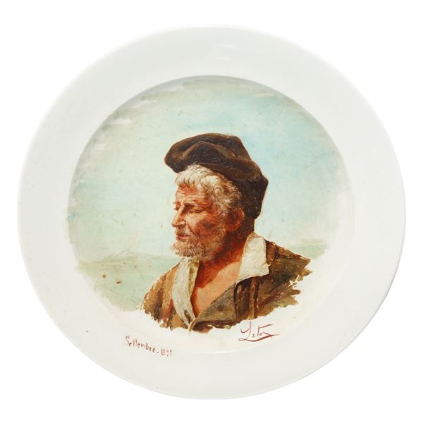 Antonino Leto - Richard porcelain painted wall plate depicting the Fisherman of Capri