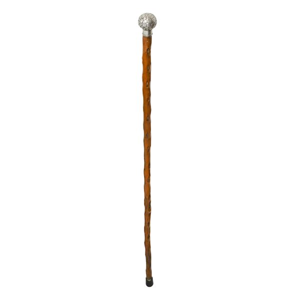Knotty cherry cane with silver globe-shaped pommel