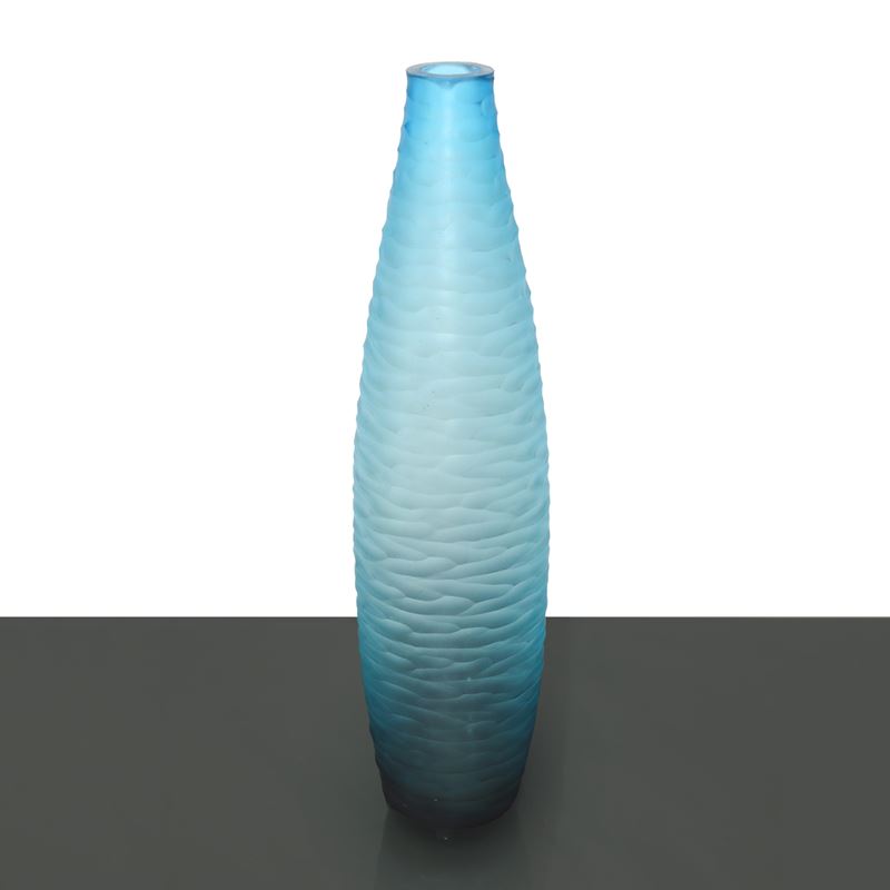 Vaso Oblugo in Vetro Azzurro Opaco nello Stile Carlo Scarpa
