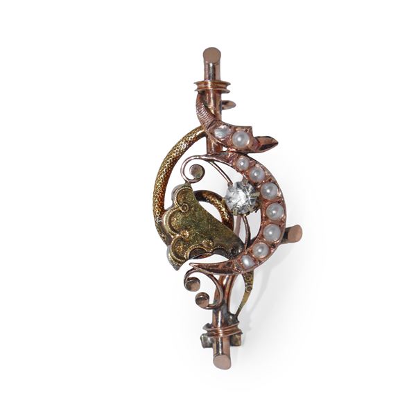 Liberty pin in gold with beads and white sapphire