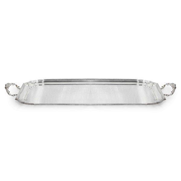 Rectangular table center tray in 800 silver, hand-beaten