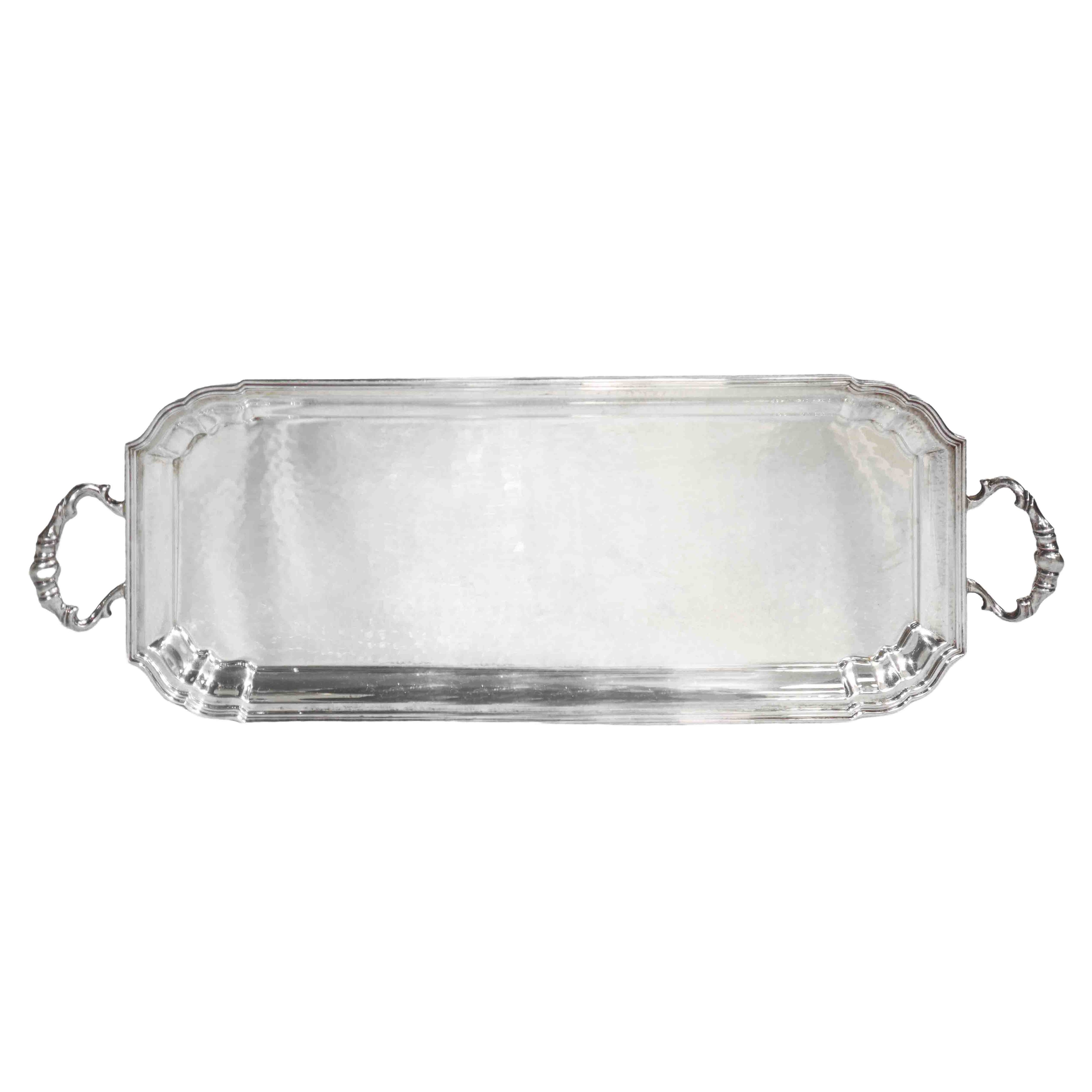 Vassoio centro tavola rettangolare in sheffield, battuto a mano