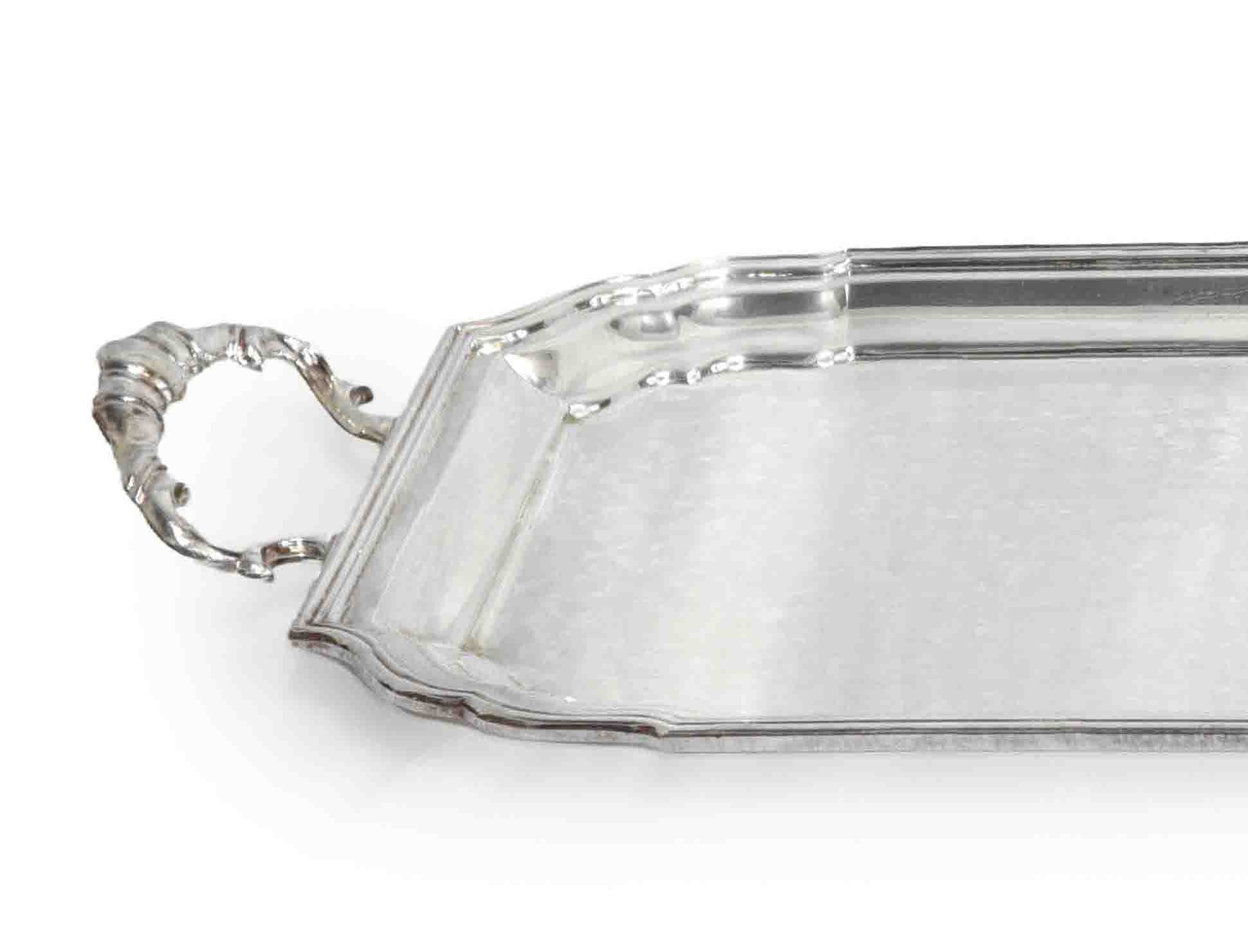 Vassoio centro tavola rettangolare in sheffield, battuto a mano