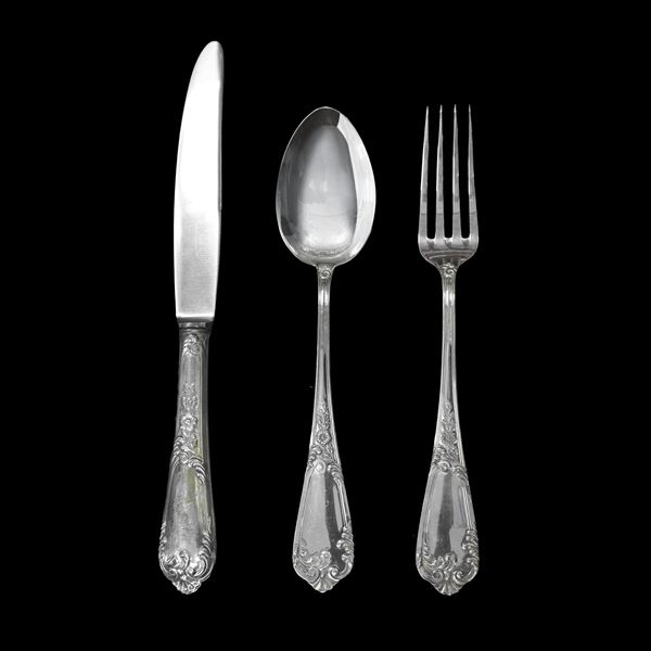 Cutlery set in 800 silver, floral Rococo style