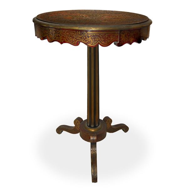 Round boulle coffee table with three-spoke foot