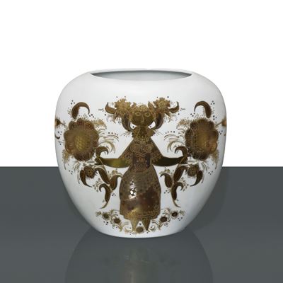 Vaso in Porcellana Bianca con Decorazioni Dorate