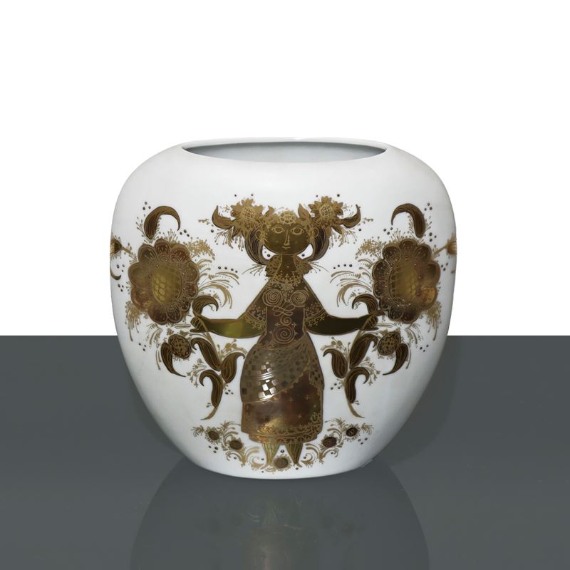 Bjorn Wiinblad per Rosenthal - Vaso in Porcellana Bianca con Decorazioni Dorate