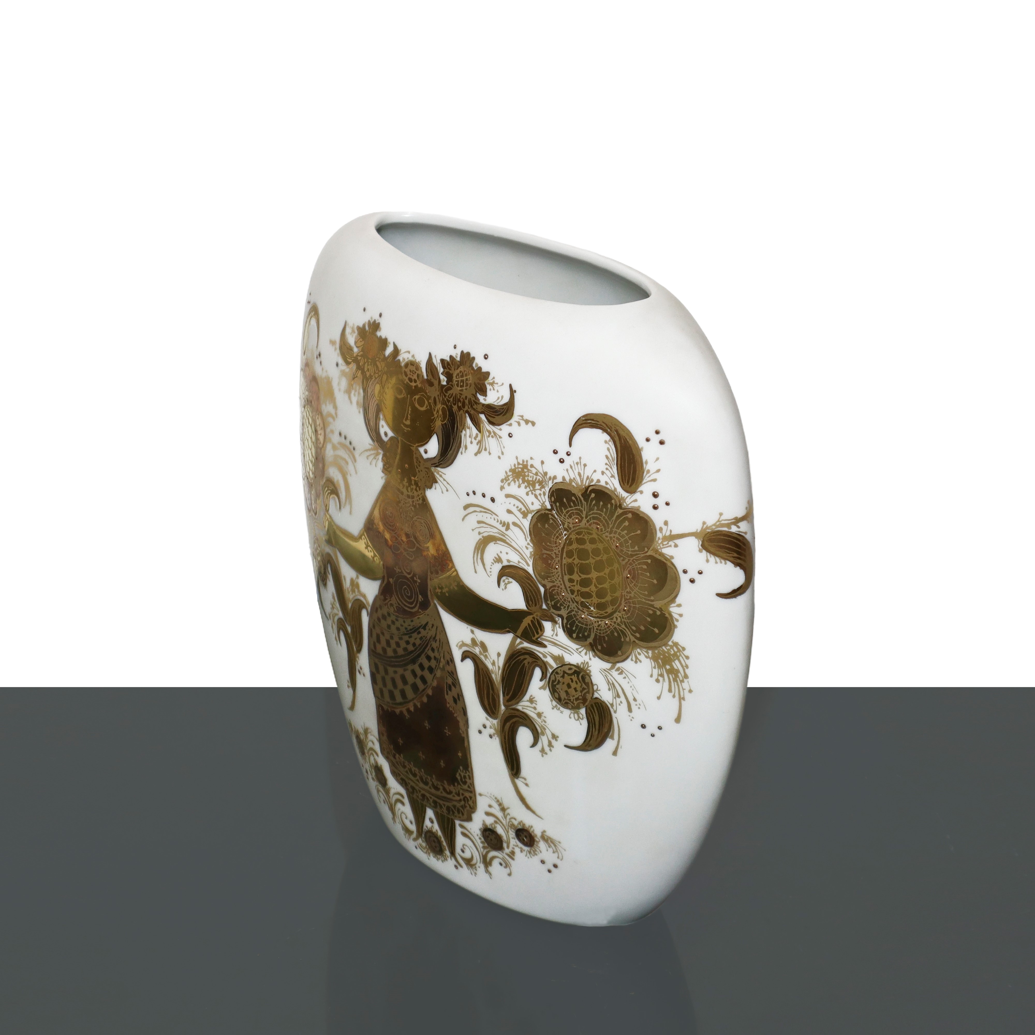 Bjorn Wiinblad per Rosenthal - Vaso in Porcellana Bianca con Decorazioni Dorate