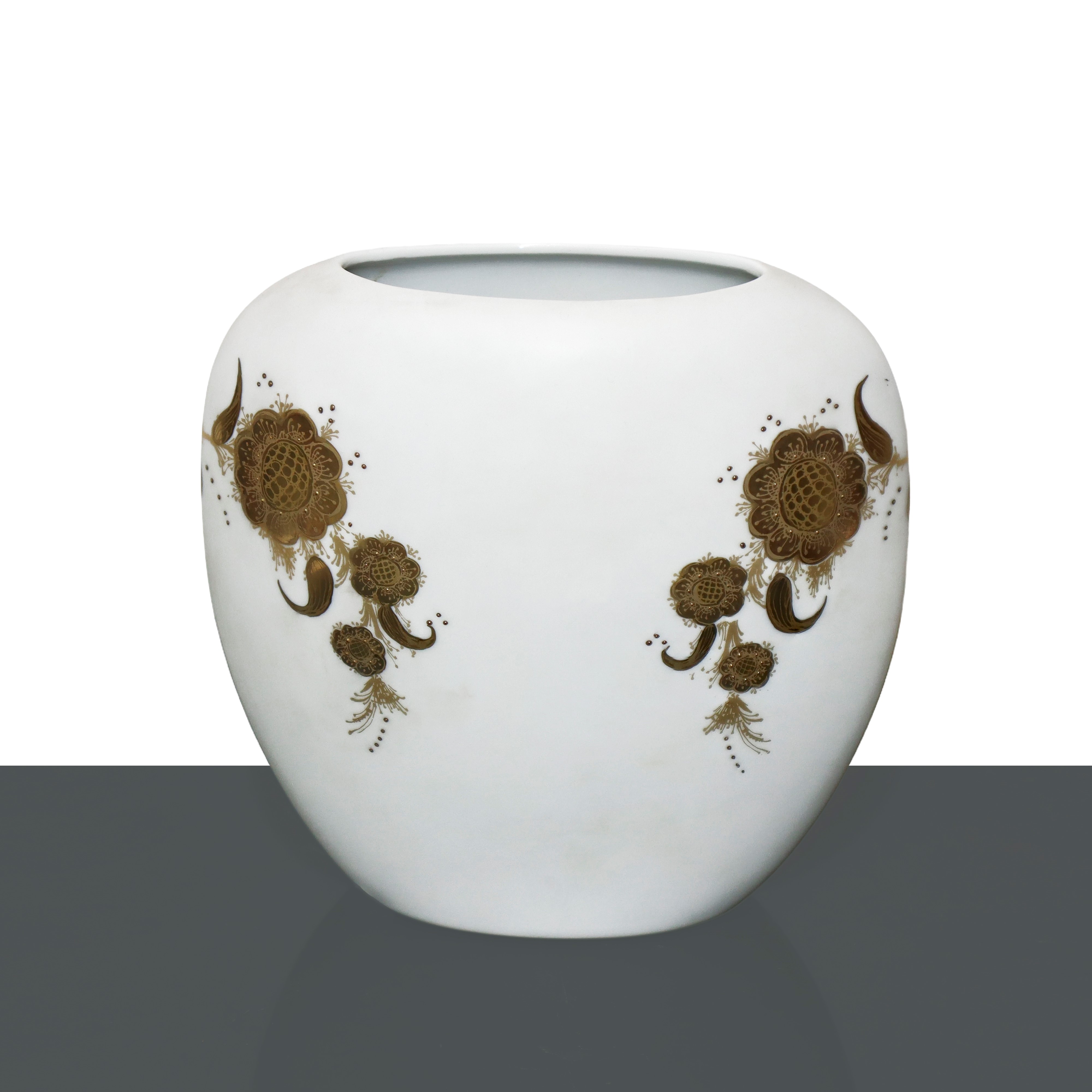 Bjorn Wiinblad per Rosenthal - Vaso in Porcellana Bianca con Decorazioni Dorate